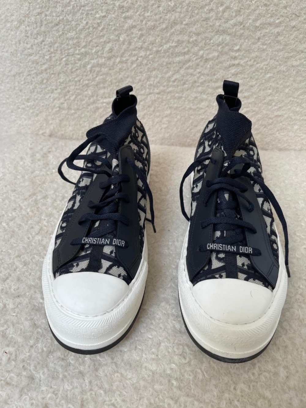 Blue Jacquard walk ‘n’ Dior logo high top sneakers